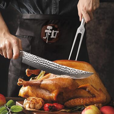 HEZHEN Кухонний ніж Gyuto з дамаської сталі 21 см, VG10, преміум-якість, серія Master, ручка з берези, для дому та ресторану