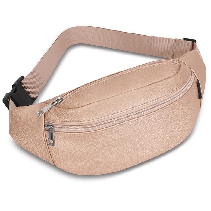 Сумка на пояс для чоловіків та жінок з PU шкіри, поясна сумка, спортивна сумка, сумка через плече для подорожей, прогулянок з собакою, активного відпочинку (Рожеве золото)