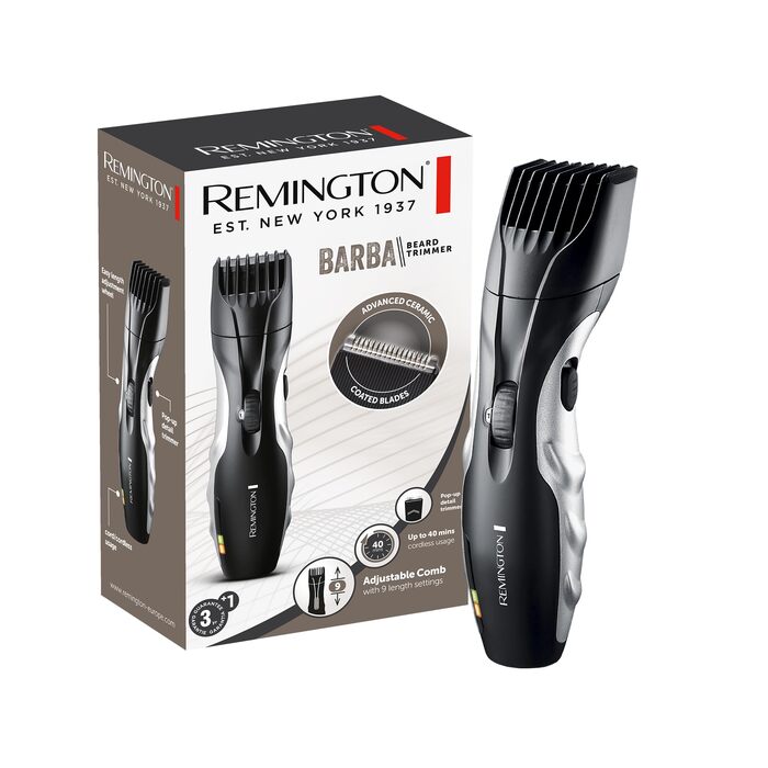 Триммер для бороди Remington MB320C Schwarz: професійний набір з керамічними лезами (0.4-18 мм), 9 налаштувань довжини, акумулятор/мережа, LED-індикатор