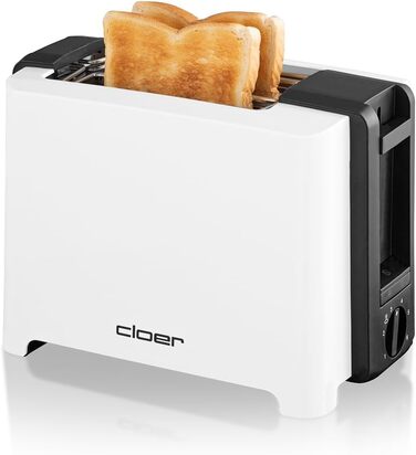 Тостер Cloer 3531 для 2 тостів XXL, 750-900 Вт, з функцією перевірки тосту, підставкою для булочок, режимом розморожування, додатковим підйомом, білий
