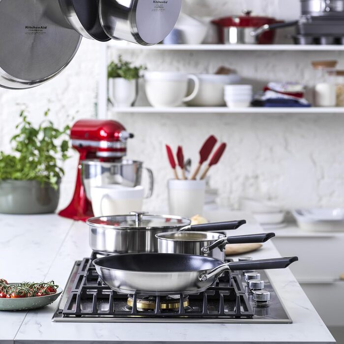 Пательня KitchenAid Edelstahl 28 см - 3-шарова конструкція з нержавіючої сталі, індукційна, для духовки, з ергономічною ручкою