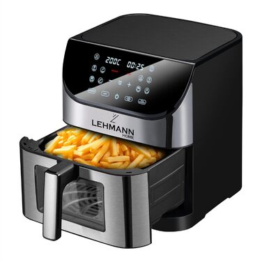 Аерофритюрниця Lehmann XXL 8 л з оглядовим вікном, без олії, 1800 Вт, сенсорна панель, 10 програм, таймер, контроль температури до 200°C