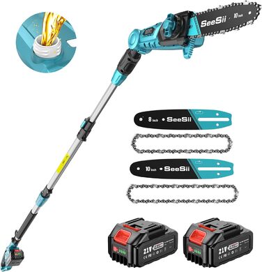 SEESII Безщіткова міні-пилка 6 дюймів, ручна акумуляторна пилка з 2 * 4000 mAh акумуляторами, одноручна пилка з автоматичним змащенням, сумісна з акумулятором Makita 18V, електрична пилка для дерева, гілок 6 дюймів Безщіткова (8&10 дюймовий високий за