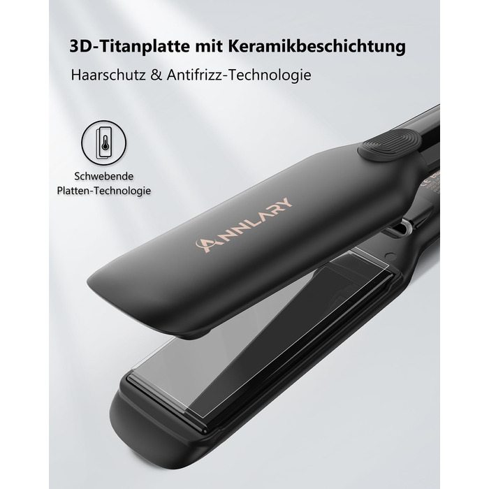 ANNLARY 2-in-1 Hair Straightener & Curling Wand with Titanium Ceramic Ion Technology - Anti-Heat Silicone Protection for Less Split Ends, Shiny Hair - Dual Voltage (110-240V) - Black/Rose Gold (1.75 inch)