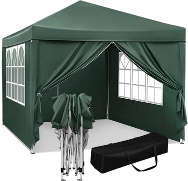 Павільйон WOLTU Pop-Up водонепроникний складаний тент 3x3 м із боковинами, металевий каркас, оксфорд, для саду, тераси, кемпінгу, фестивалів, зелений