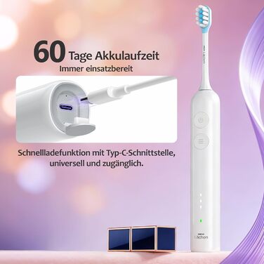 Електрична зубна щітка MGW Lächen – звукова, 3 режими, 3 інтенсивності, IPX8, 4 насадки, біла/чорна