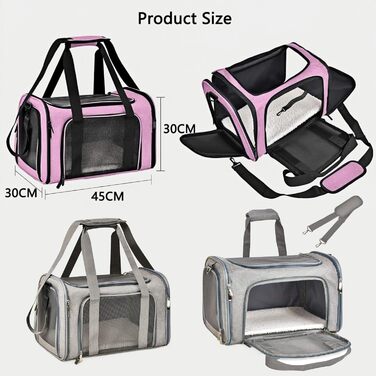 Транспортна сумка для кота та собаки, велика, портативна, для прогулянок на вулиці, складна, дихаюча, велика місткість, для двох маленьких котів, для подорожей на авто (сірий)