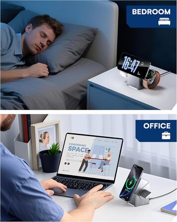 ZEEHOO 3-в-1 зарядний станція для Apple MagSafe: зарядка для iPhone, Apple Watch та AirPods (30W USB-C), сірий