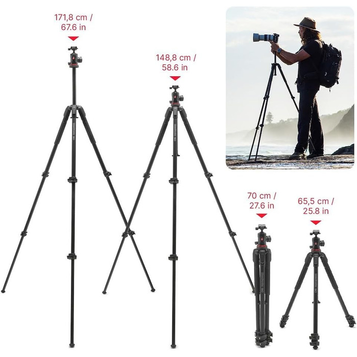 Штатив Manfrotto 190X з алюмінію – 3-секційний для бездзеркальних та DSLR камер (Alu 3 Segm Kit з Arca Swiss)