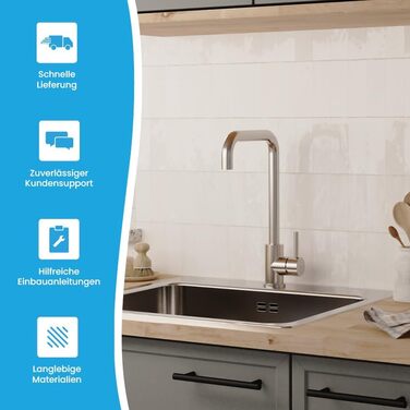 Кухонний змішувач Bächlein Plivo з нержавіючої сталі – одноручний, поворотний вилив, масивний дизайн, для кухні