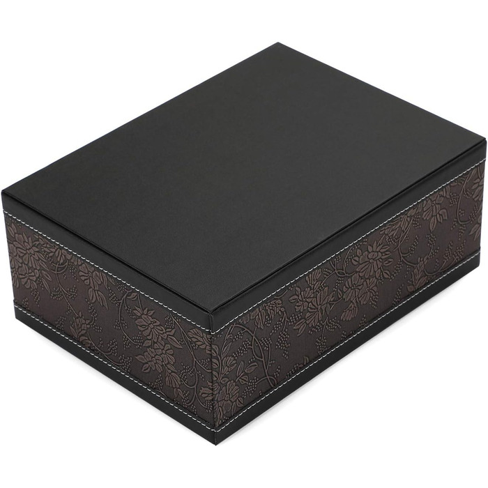 BSTKEY Rectangular Tissue Box Holder made of PU Leather with Remote Control, Storage Box (Black Flower)