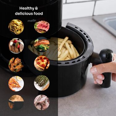 Фритюрниця повітряна MELLERWARE 1450W з скляним контейнером 4.5L, 9 програм, сенсорний дисплей, таймер 60 хв, для миття в посудомийній машині