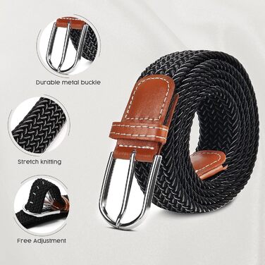 Багатокольоровий тканинний еластичний ремінь для жінок та чоловіків, плетений гольф-ремень, для джинсів, спортивних штанів, темно-зелений (розмір поясу 38'-42') (чорний та білий, для розміру поясу 32'-37')