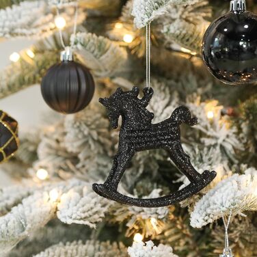 Набір з 100 штучних новорічних кулькок Shareconn, міцні, з гачками, різні розміри та дизайни, декор для ялинки, внутрішнє та зовнішнє прикрашання (чорний)