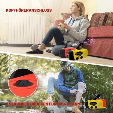 Сонячна радіостанція iRonsnow для екстрених ситуацій з ручним заводом, LED-ліхтариком, USB-зарядкою (2000mAh, жовтий)