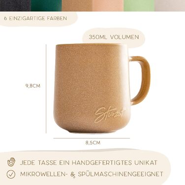 Stone Age Design Coffee Cups (6x350ml) - 100% Handmade Coffee Mugs - Set of 6 Unique Pastel Colors - Large 350ml Mug Suitable for Any Beverage