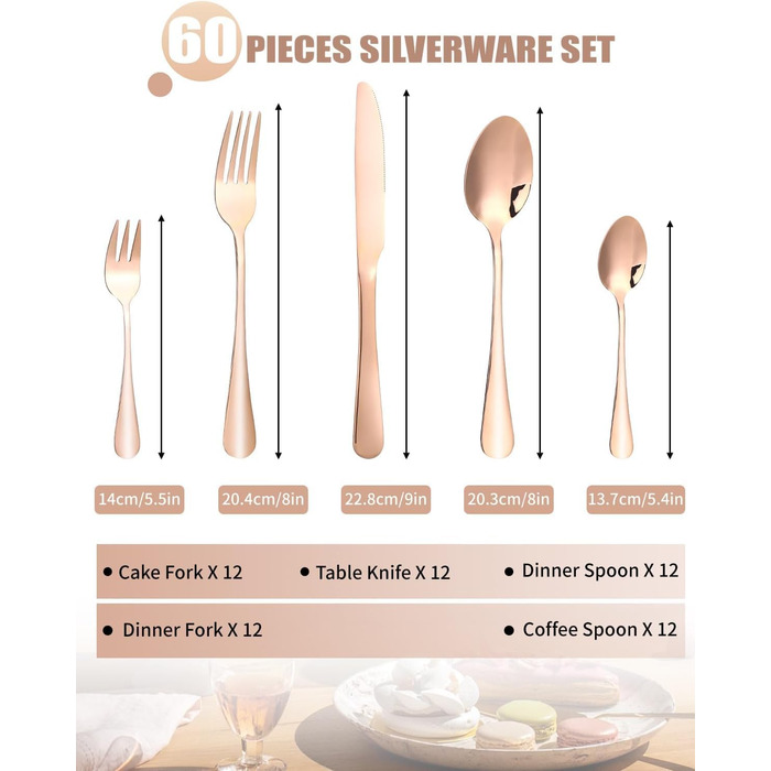 Набір столових приборів на 12 осіб, 60 предметів, чорний, з нержавіючої сталі, блискучий, для дому, вечірки, ресторану, сумісний з посудомийною машиною