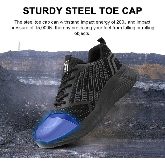 Черевики робочі чоловічі/жіночі Hitmars, захисні черевики зі сталевим підноском, зручні кухарські черевики, легкі черевики, черевики для дахів, чорні/сині, EU36-48 (46 EU, чорні робочі черевики)