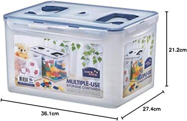 LocknLock PP CLASSIC Storage Box with Lid and Handles | 361 x 274 x 212 mm | 100% Airtight | Semi-transparent Storage Container | Storage Container with Lid for Household Items (16 L (Pack of 2))