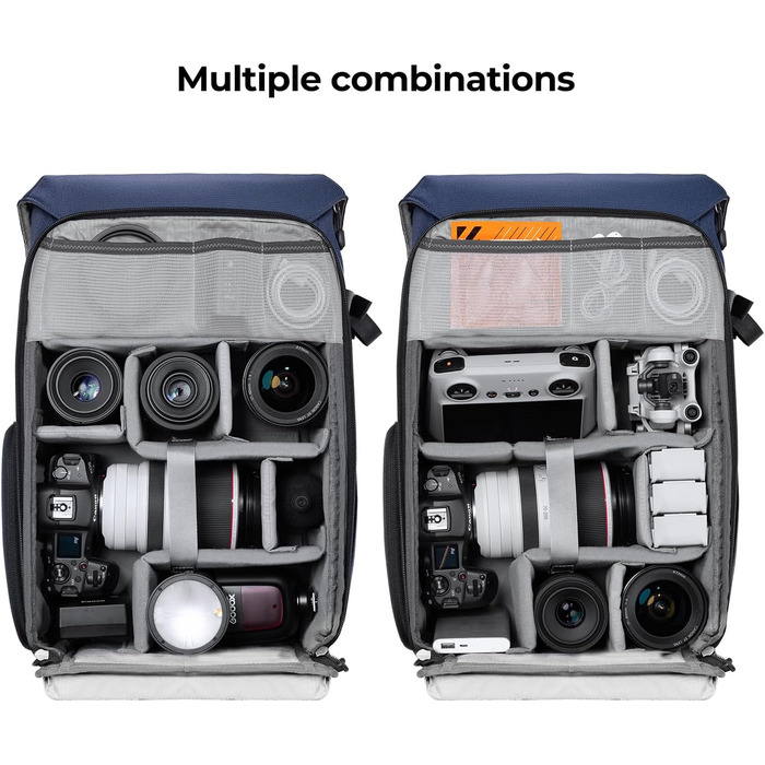 Рюкзак для камери K&F Concept Rolltop 20L: водонепроникний, для Canon, Nikon, Sony, Fujifilm, Olympus, з відділенням для ноутбука 15.6 дюймів (сірий/зелений)