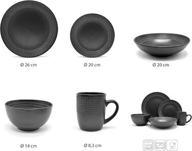 Набір посуду 'BlackStyle' від ECHTWERK (20 предметів): 6 тарілок, 6 супових тарілок, 6 салатників, 6 чашок.