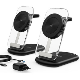 Зарядний пристрій MagSafe 3-в-1 для iPhone 17/16/15/14/13/12 Pro Max/Air/Plus/Pro та Apple Watch 10/9, AirPods 3/2/Pro (Чорний, 2 шт.)