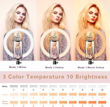 LED-кільцеве світло AIXPI 10 дюймів зі штативом та тримачем для телефону, для стрімінгу та YouTube, регульоване освітлення для фото та відео, 3 режими та 10 рівнів яскравості