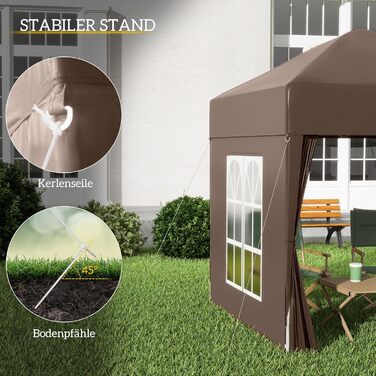 Outsunny 2x2m (6.5 x 6.5ft) Waterproof Gazebo, Pop-up Folding Canopy with 4 Side Walls, Drain Holes, Windows, Foldable Party Tent, UV 30+, Garden Tent with Carry Bag, Garden Gazebo for Patio, White (Brown)
