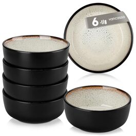 Набір мисок Vancasso AMBER (6 шт.) 840 мл: миски для мюслі, супів, салатів, десертів. Миски з кераміки, Ø 16 см, безпечні для мікрохвильової печі та посудомийної машини.