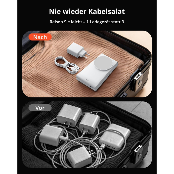 Зарядна станція 3-в-1 GEEKERA MagSafe для Apple Watch та iPhone (12-17, Air), індуктивне зарядне пристрої, біло-сірий