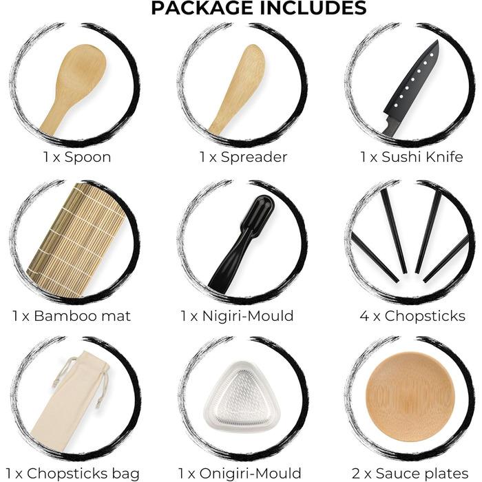 Набір для приготування суші на 17 частин. Професійний набір для суші, бамбукова килимок, ніж, форми для нігірі та онігірі, палички, ложка. Maker B