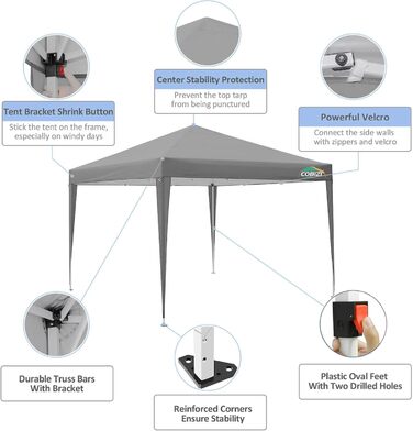 COBIZI Pop-up Pavilion 3x3, Folding Pavilion 3x3 Waterproof, Stable, Winter-Proof |8x Pegs|4x Wind Ropes|UV Protection 50+|High-Density Tarpaulin| Pavilion Folding 3x3m Party Tent Folding Pavilion 3x3 Garden Pavilion