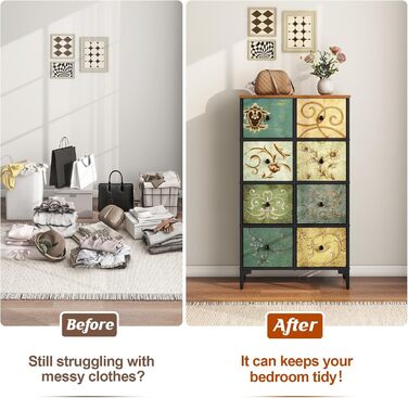 LYNCOHOME Chest of Drawers Cabinet with 8 Fabric Drawers, Sideboard with Fabric Drawers, Drawer Unit for Kitchen, Office, Hallway, TV Stand with Fabric Drawers