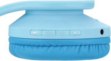 Дитячі навушники PowerLocus Bluetooth з обмежувачем гучності 85dB, складні, з чохлом, Over-Ear, бездротові та з проводами, з мікрофоном, Micro-SD, для телефону, ПК, планшета, блакитні