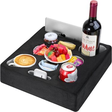 MoKo Cup Holder Sofa, Couch Organizer, 7 Slot Tray Bed Caddy, Couch Cup Holder for Remote Control, Snacks, Drinks, Couch Caddy Couch Butler for Bed, RV, TV, Car, Man Cave, Boat