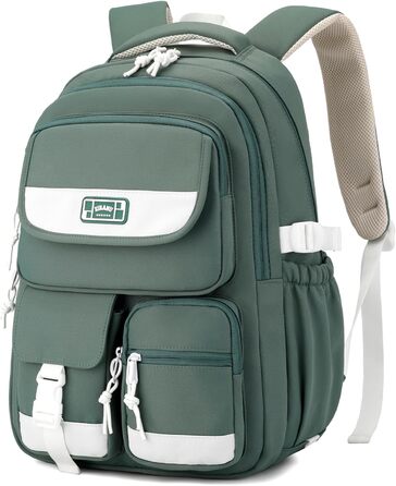 Дитячий рюкзак для підлітка, шкільний рюкзак для дівчинки з багатьма відділеннями, рюкзак для учнів 3-5 класів, середньої та старшої школи, нейлоновий рюкзак для подорожей та відпочинку (зелений)