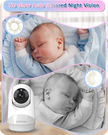 Відеоняня HelloBaby з камерою, до 29 годин роботи від акумулятора, кут огляду 318°/120°, 2x зум, інфрачервона нічна зйомка, ECO-режим, до 300 метрів, двостороння зв'язок