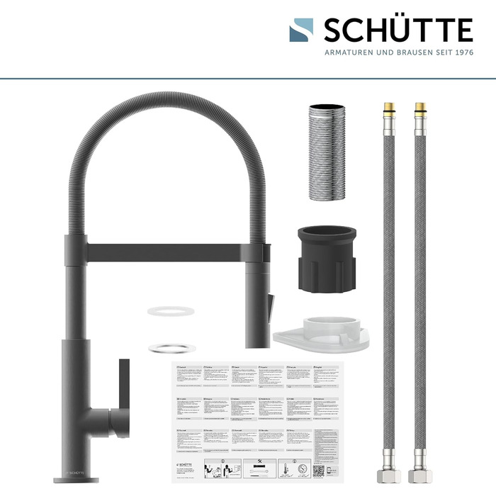 Кухонний змішувач SCHÜTTE 79147 MIAMI з висувною насадкою, 360° поворот, Soft Touch, магнітна струменіва, для мийки, графіт