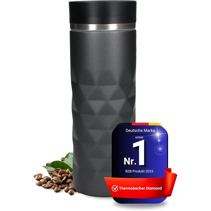 Термокружка Diamond з нержавіючої сталі Elasto Premium | 450 мл | Зберігає тепло та холод | Без BPA | Матова, блискуча (Шифер сірий)