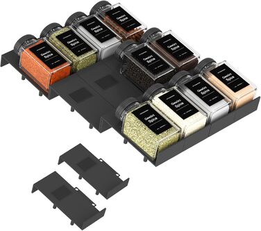 Організатор для спецій Famhap, 24 шт. - полиці для спецій у ящик, кухонний органайзер для спецій, полиці для спецій (Чорний, 12 шт.)