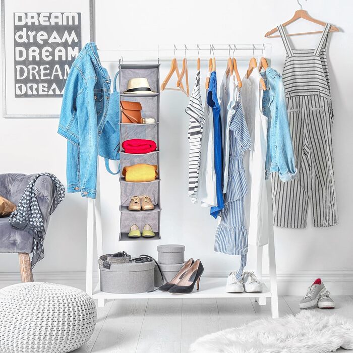 Настінна вішалка для одягу Relaxdays з 6 відділеннями, сіра, 139 x 30 x 30 см