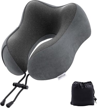 Подушка для шиї Sender Reisekissen з Memory Foam - для подорожей літаком, потягом, авто. Темно-сірий колір.