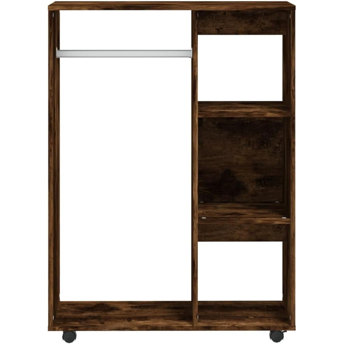 vidaXL Wardrobe with Open Shelf, 3 Side Shelves, Wheels, Coat Rack, Wardrobe, Bedroom, White, 80x40x110cm, Wood-Based Material (Smoked Oak)