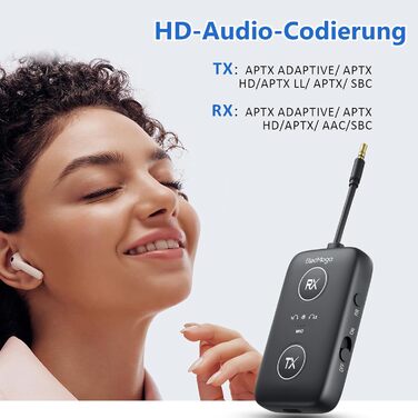 Bluetooth 5.4 адаптер ElecMoga 2-в-1: передавач та приймач, підтримка 2 пристроїв, для авто, телевізора, навушників