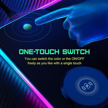 Ігровий килимок для миші RGB з бездротовою зарядкою Qi 15W, 800x350x4мм, 10 режимів підсвічування, швидка зарядка 10W для iPhone 13/13 Pro, водонепроникний та протиковзкий (Dark)