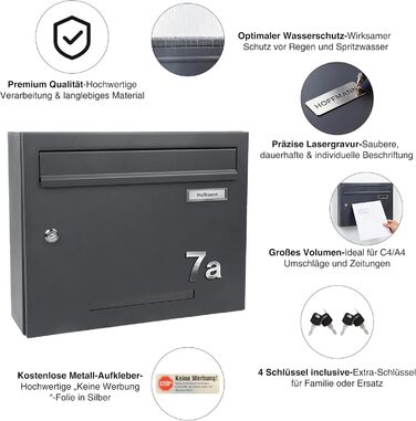 Поштовий ящик Zedelmaier з газетницею антрацит RAL 7016: Персоналізований настінний поштовий ящик з нержавіючої сталі, 3D номер будинку, сучасний, стійкий до погодних умов, подвійне порошкове покриття