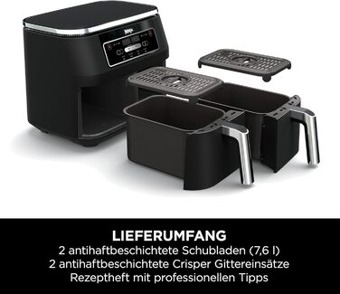 Фритюрниця повітряна Ninja Foodi Dual Zone AF200EU, 7.6 л, 2 відсіки, 4-в-1, без олії, з антипригарним покриттям