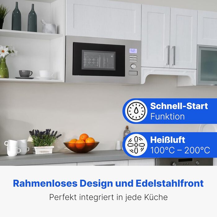 Вбудована мікрохвильова піч Bomann MWG 3001 H EB inox Silber з грилем та конвекцією | 60 см | 900 Вт | 25 л