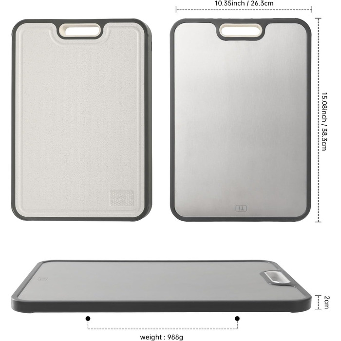 Двостороння кухонна дошка для нарізання Titan, 38.5 x 26.5 см