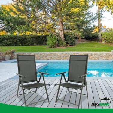 Складані садові крісла MaxxGarden, 2 шт, алюмінієві, регульовані, для балкона та саду, сірі, 56x56x110 см